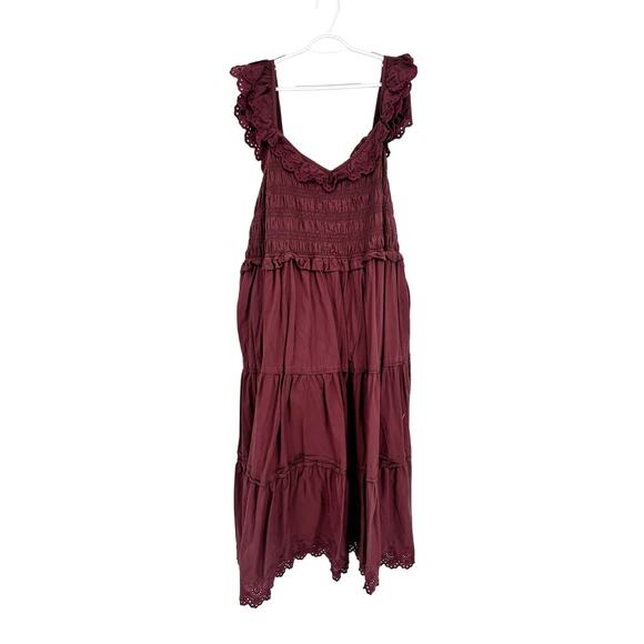 Madewell Lucie Embroidered Cotton Midi Dress in Vintage Mulberry Plus Size 28W - Picture 2 of 3